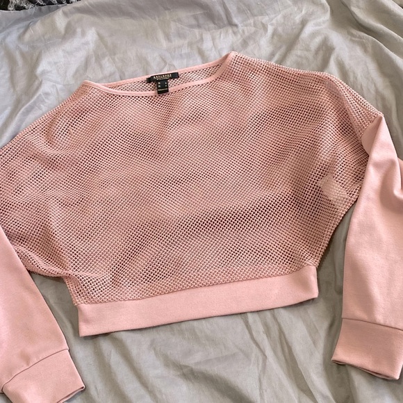 Women’s Dusty Pink Mesh Crop Sweater - Picture 2 of 2